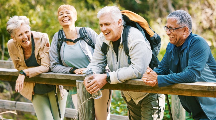 Seniors laughing in the park